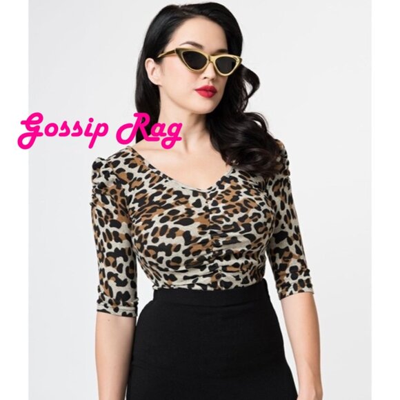 voodoo vixen rockabilly pin up shirt leopard top size large - Picture 1 of 6